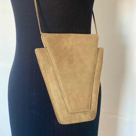 SOLD Charles Jourdan 80s does 20s Deco Vintage Suede Leather Purse Shoulder Bag - Picture 5 of 10